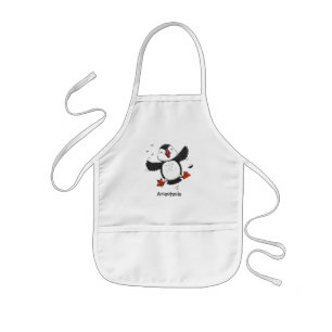 Cute happy flying puffin blue cartoon illustration kids' apron