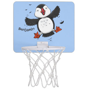 Cute happy flying puffin blue cartoon illustration mini basketball hoop