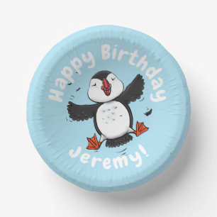 Cute happy flying puffin blue cartoon illustration paper bowls
