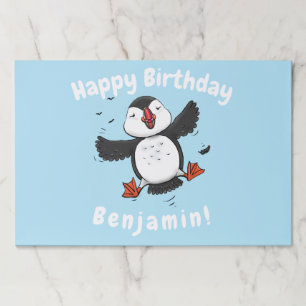 Cute happy flying puffin blue cartoon illustration paper pad