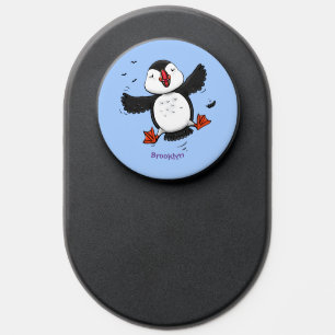 Cute happy flying puffin blue cartoon illustration PopSocket