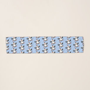Cute happy flying puffin blue cartoon illustration scarf