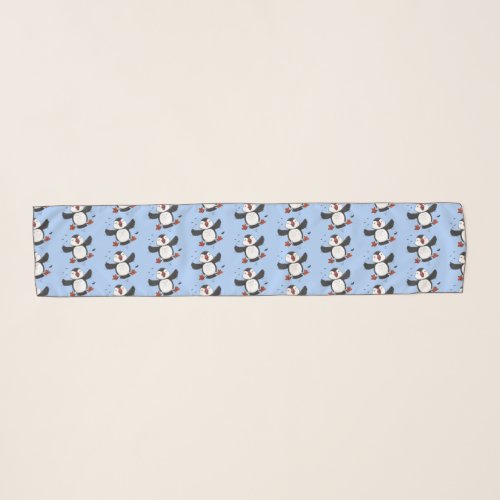 Cute happy flying puffin blue cartoon illustration scarf