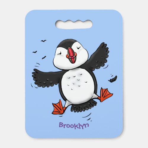 Cute happy flying puffin blue cartoon illustration seat cushion