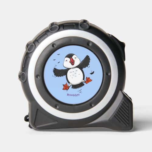 Cute happy flying puffin blue cartoon illustration tape measure