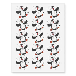 Cute happy flying puffin blue cartoon illustration temporary tattoos