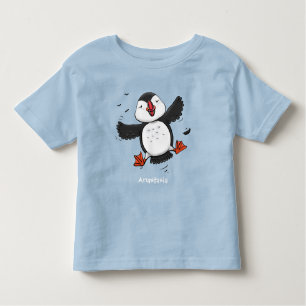 Cute happy flying puffin blue cartoon illustration toddler t-shirt