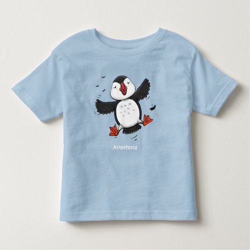 Cute happy flying puffin blue cartoon illustration toddler t_shirt