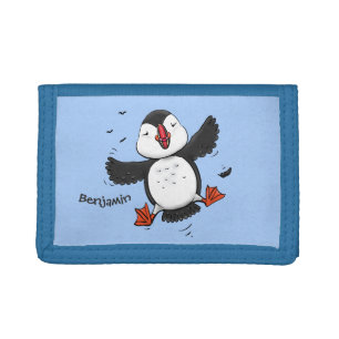 Cute happy flying puffin blue cartoon illustration trifold wallet