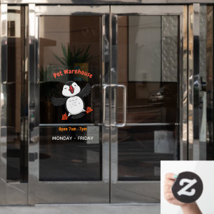 Cute happy flying puffin blue cartoon illustration window cling