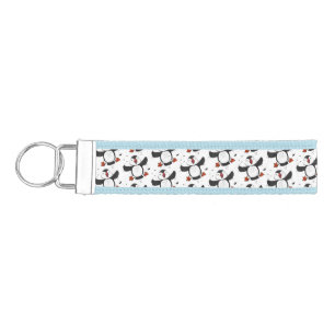 Cute happy flying puffin blue cartoon illustration wrist keychain