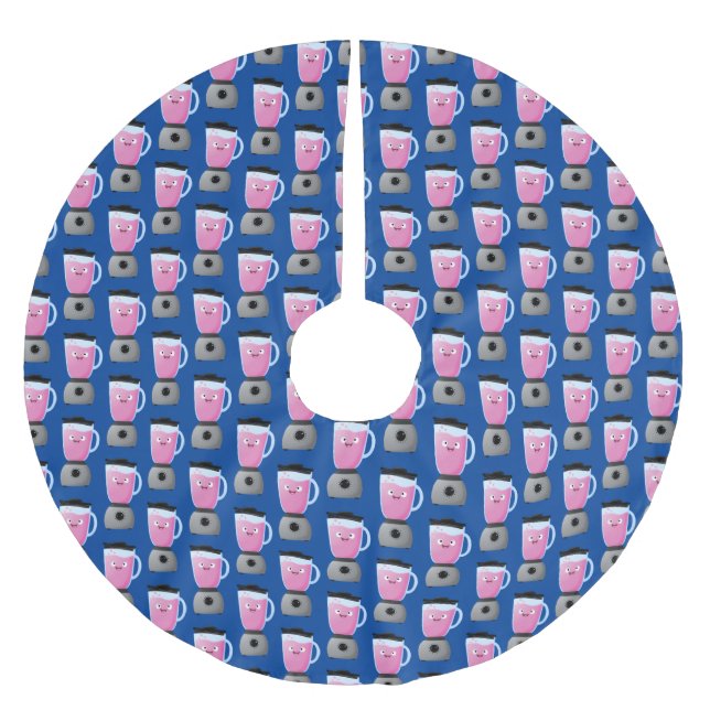 Cute happy food blender kitchen appliance cartoon brushed polyester tree skirt (Front)