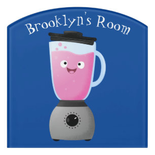 Cute happy food blender kitchen appliance cartoon door sign
