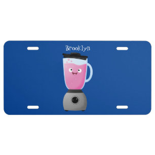 Cute happy food blender kitchen appliance cartoon license plate