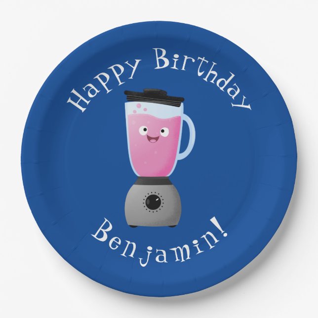 Cute happy food blender kitchen appliance cartoon paper plates (Front)