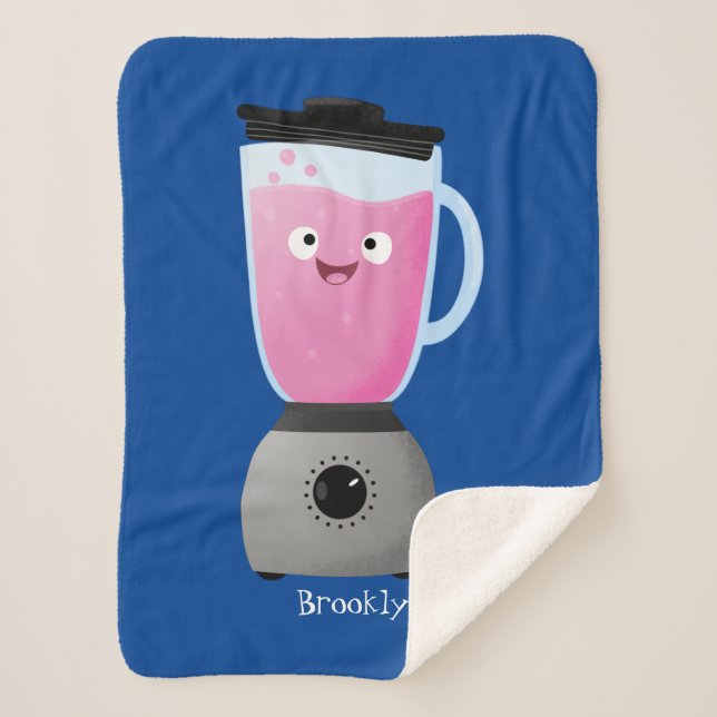 Cute happy food blender kitchen appliance cartoon sherpa blanket (Front)