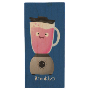 Cute happy food blender kitchen appliance cartoon wood flash drive