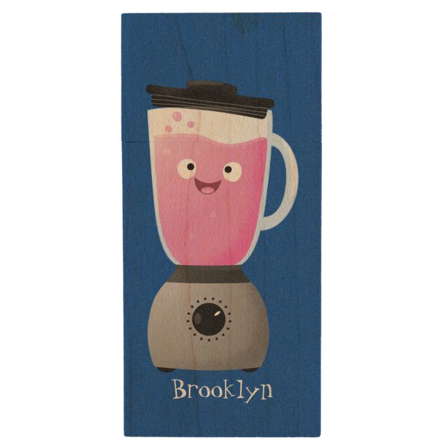 Cute happy food blender kitchen appliance cartoon wood flash drive (Front Vertical)