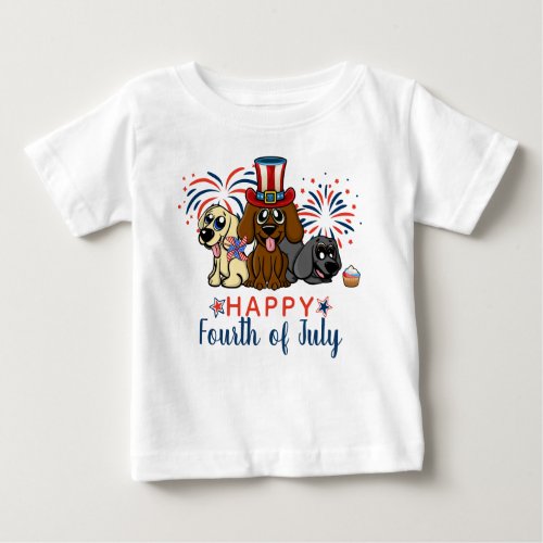 Cute Happy Fourth of July Dogs Fireworks Patriotic Baby T_Shirt