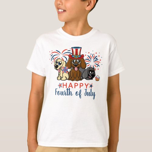 Cute Happy Fourth of July Dogs Fireworks Patriotic T_Shirt