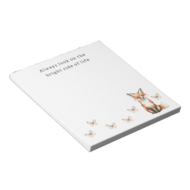 Cute Happy Fox Bright Side Butterflies   Notepad (Angled)