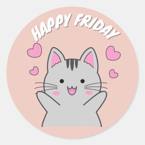 CUTE HAPPY FRIDAY CAT CLASSIC ROUND STICKER