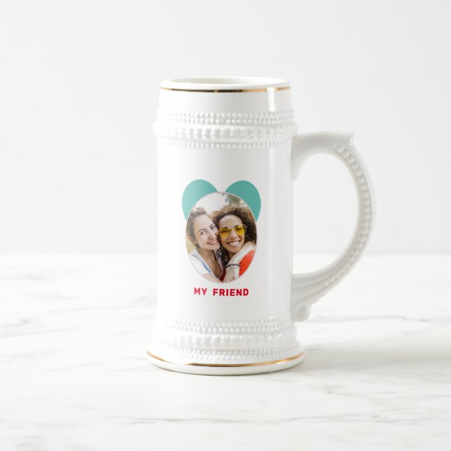 Cute Happy Friendship Day BEST FRIEND PHOTO Beer Stein (Right)