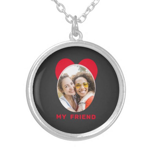 Cute Happy Friendship Day BEST FRIEND PHOTO Silver Plated Necklace