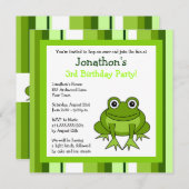 Cute Happy Frog w/ Stripes Birthday Invite (Front/Back)