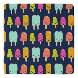 Cute Happy Fruit Popsicle Kawaii Faces Paper Plate Trivet