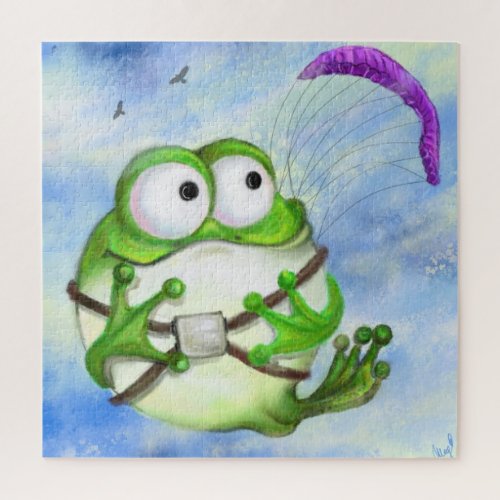 Cute Happy Funny Frog Paraglider _ Cartoon Drawing Jigsaw Puzzle