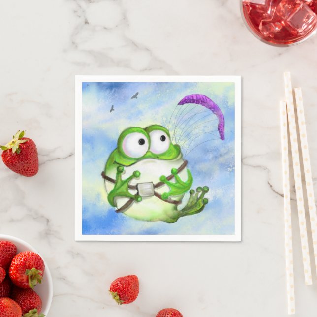 Cute Happy Funny Frog Paraglider - Cartoon Drawing Napkins (Insitu)
