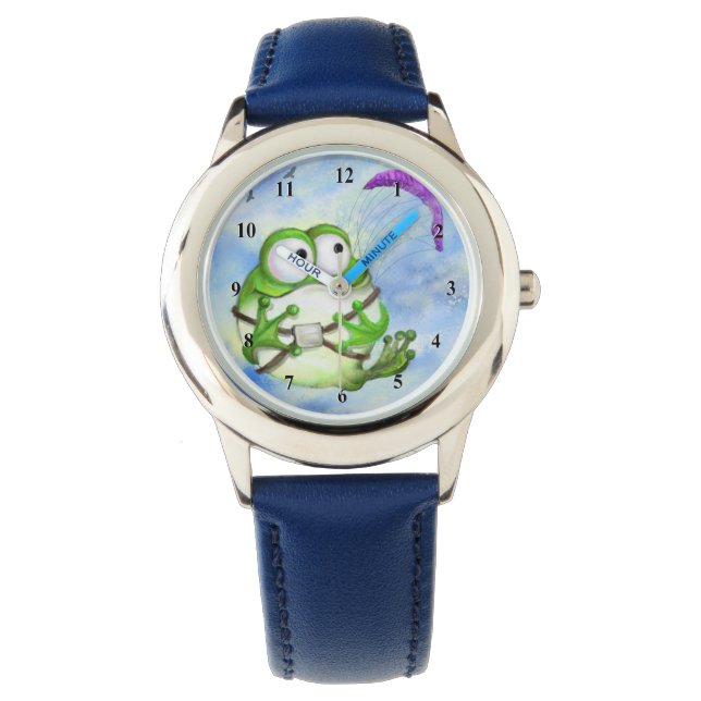 Cute Happy Funny Frog Paraglider Watch (Front)
