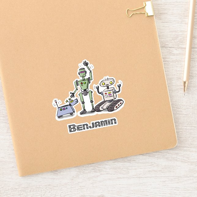 Cute happy funny robot trio cartoon illustration sticker (Notebook)
