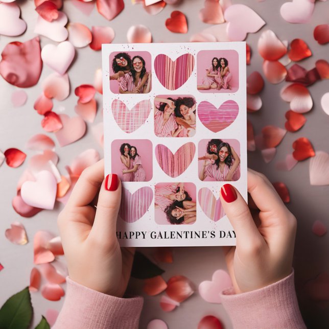 Cute Happy Galentine Pink Hearts & Photo  Holiday Card (Creator Uploaded)