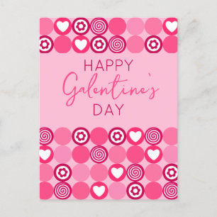 Cute Happy Galentine’s Day Pink Heart and Flower  Postcard