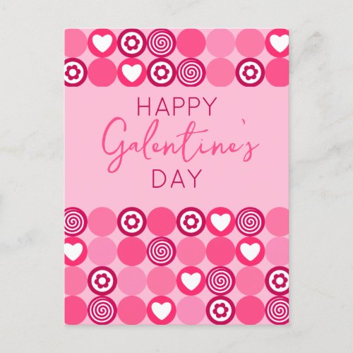 Cute Happy Galentines Day Pink Heart and Flower  Postcard