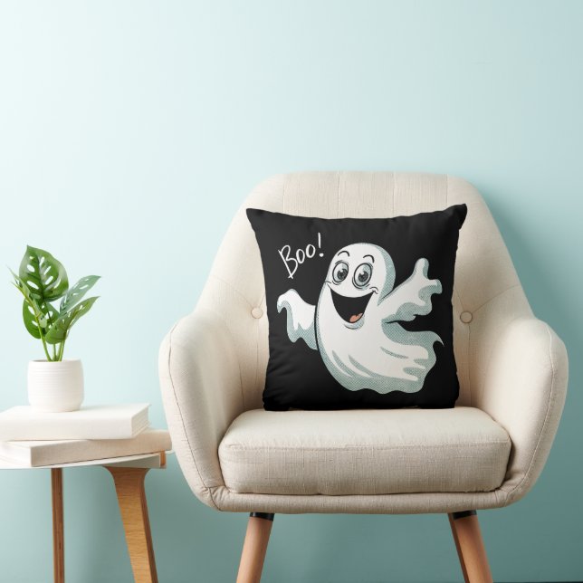 Cute Happy Ghost Throw Pillow (Chair)