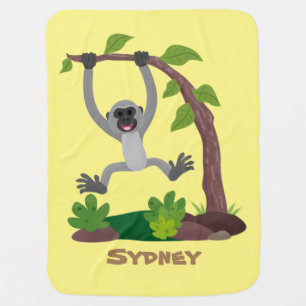 Cute happy gibbon ape cartoon illustration baby blanket