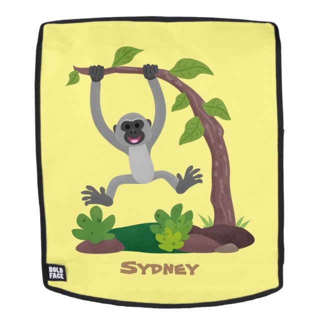 Cute happy gibbon ape cartoon illustration backpack (Removable Face)