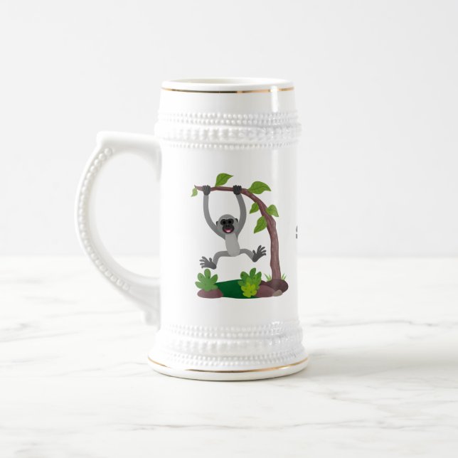 Cute happy gibbon ape cartoon illustration beer stein (Left)