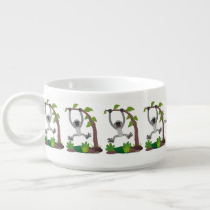 Cute happy gibbon ape cartoon illustration bowl