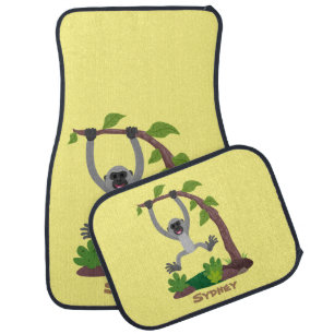 Cute happy gibbon ape cartoon illustration car floor mat