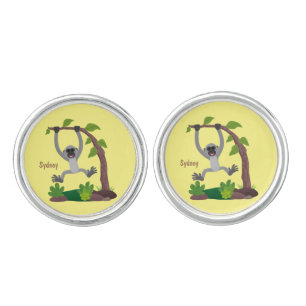 Cute happy gibbon ape cartoon illustration cufflinks