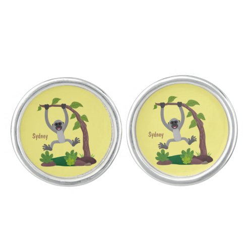 Cute happy gibbon ape cartoon illustration cufflinks