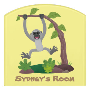 Cute happy gibbon ape cartoon illustration door sign