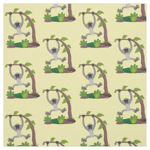 Cute happy gibbon ape cartoon illustration fabric