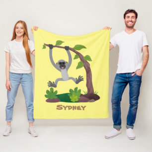 Cute happy gibbon ape cartoon illustration fleece blanket