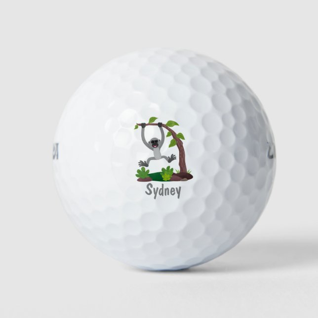 Cute happy gibbon ape cartoon illustration golf balls (Front)