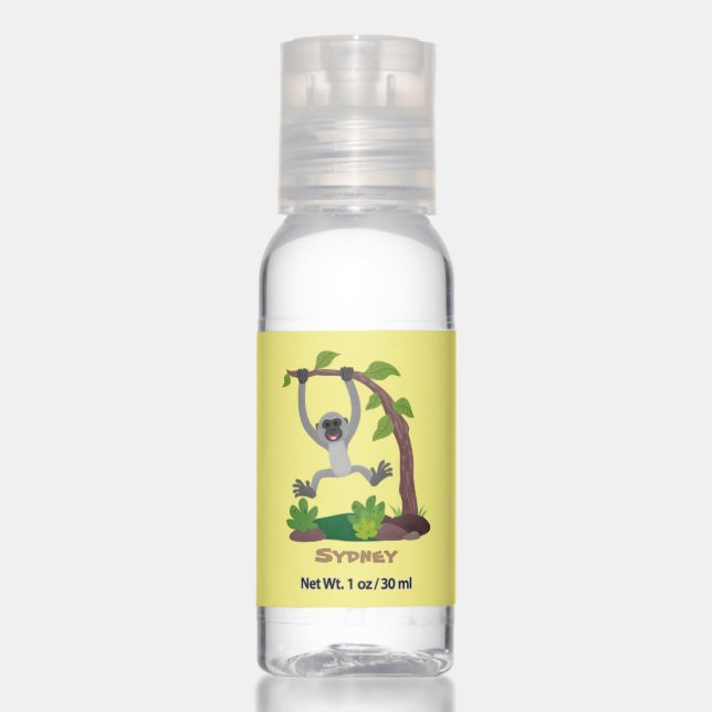 Cute happy gibbon ape cartoon illustration hand sanitizer (Front)